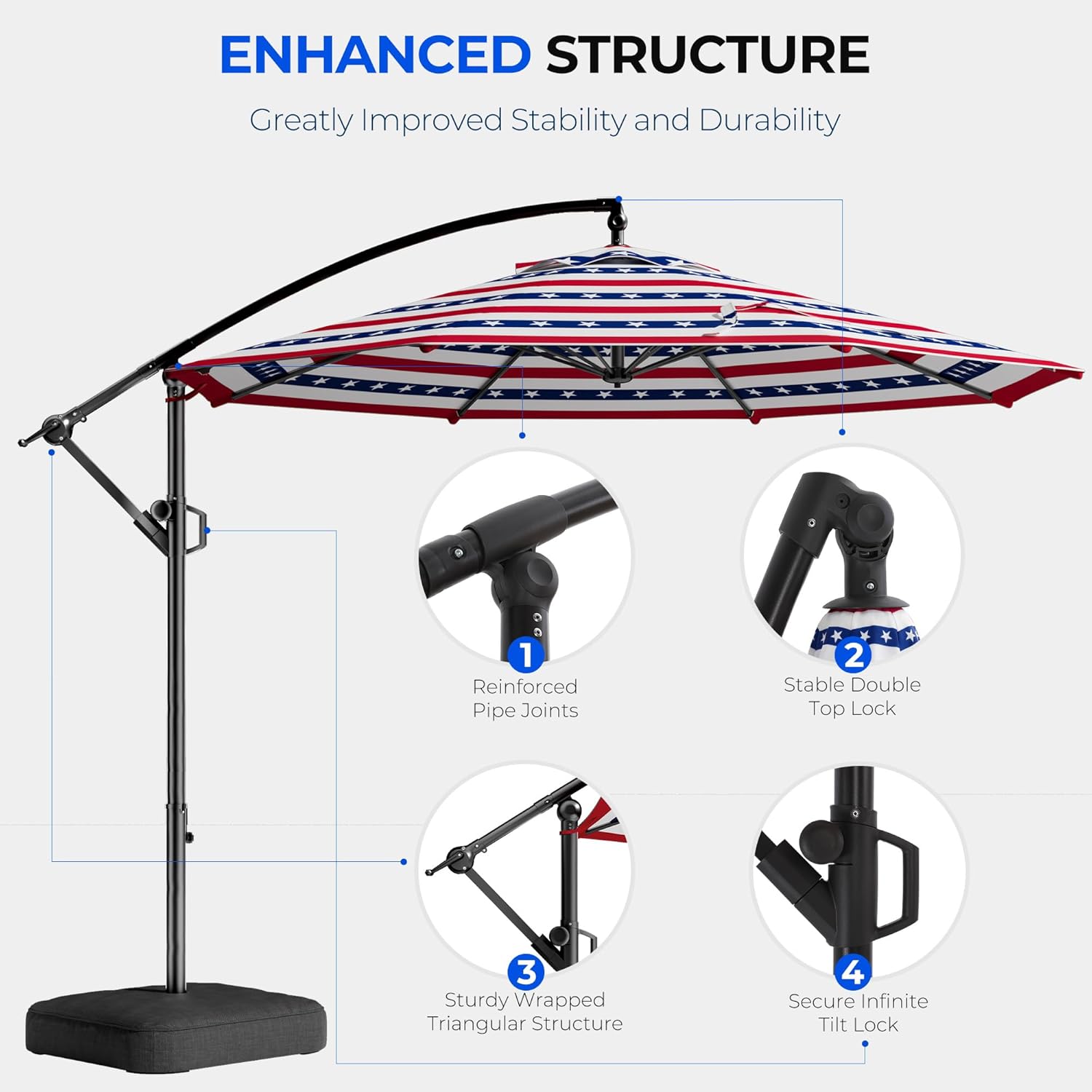 10 Feet Offset Cantilever Patio Umbrella with Base UPF50+ UV , Tilt & Crank System