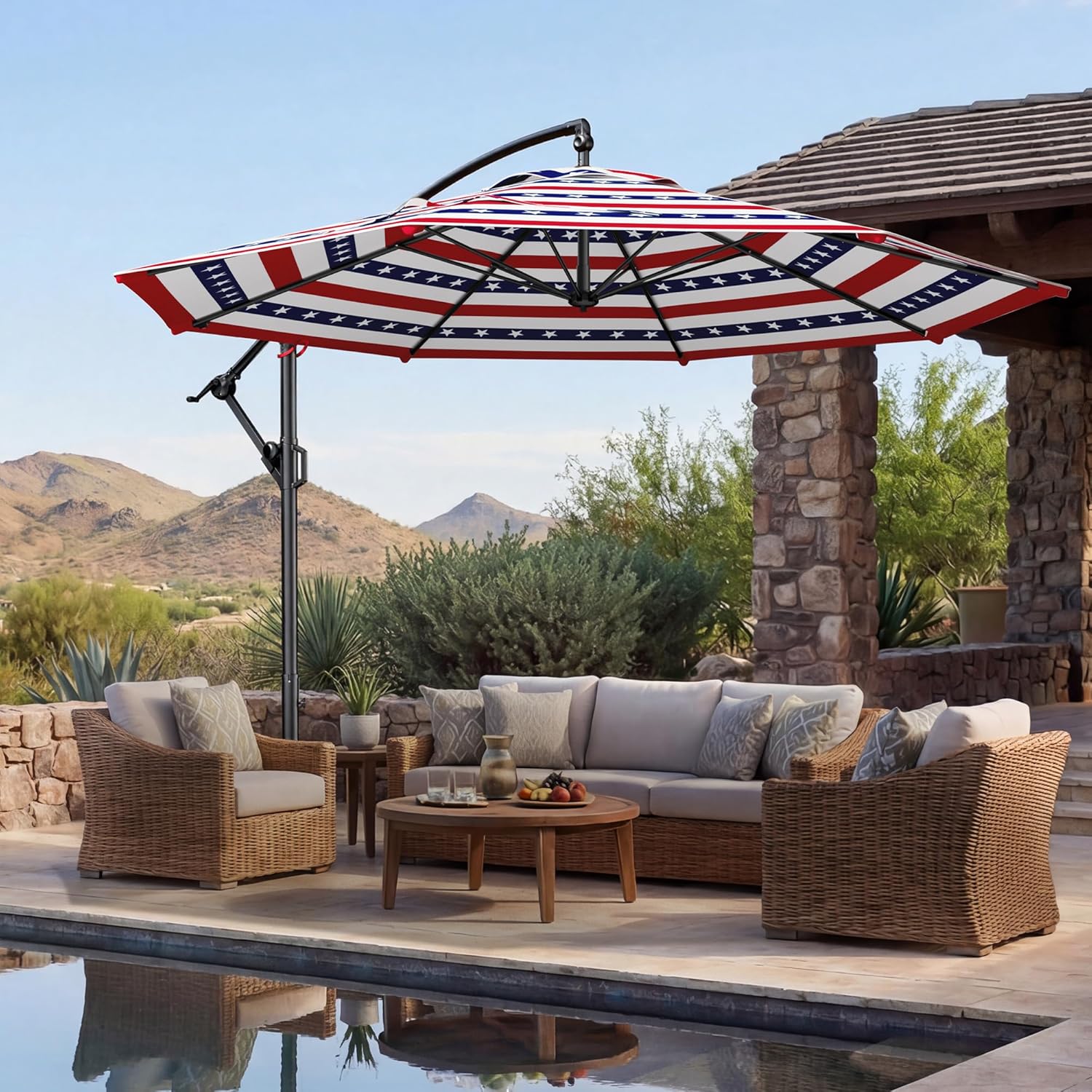 10 Feet Offset Cantilever Patio Umbrella with Base UPF50+ UV , Tilt & Crank System