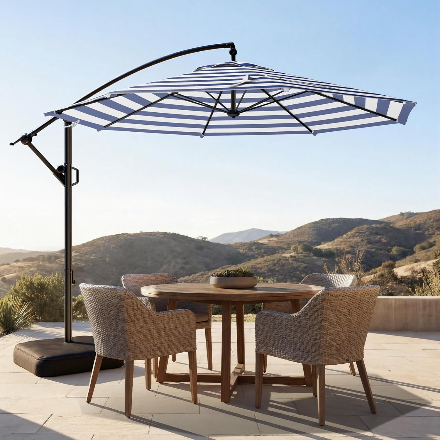 10 Feet Offset Cantilever Patio Umbrella with Base UPF50+ UV , Tilt & Crank System