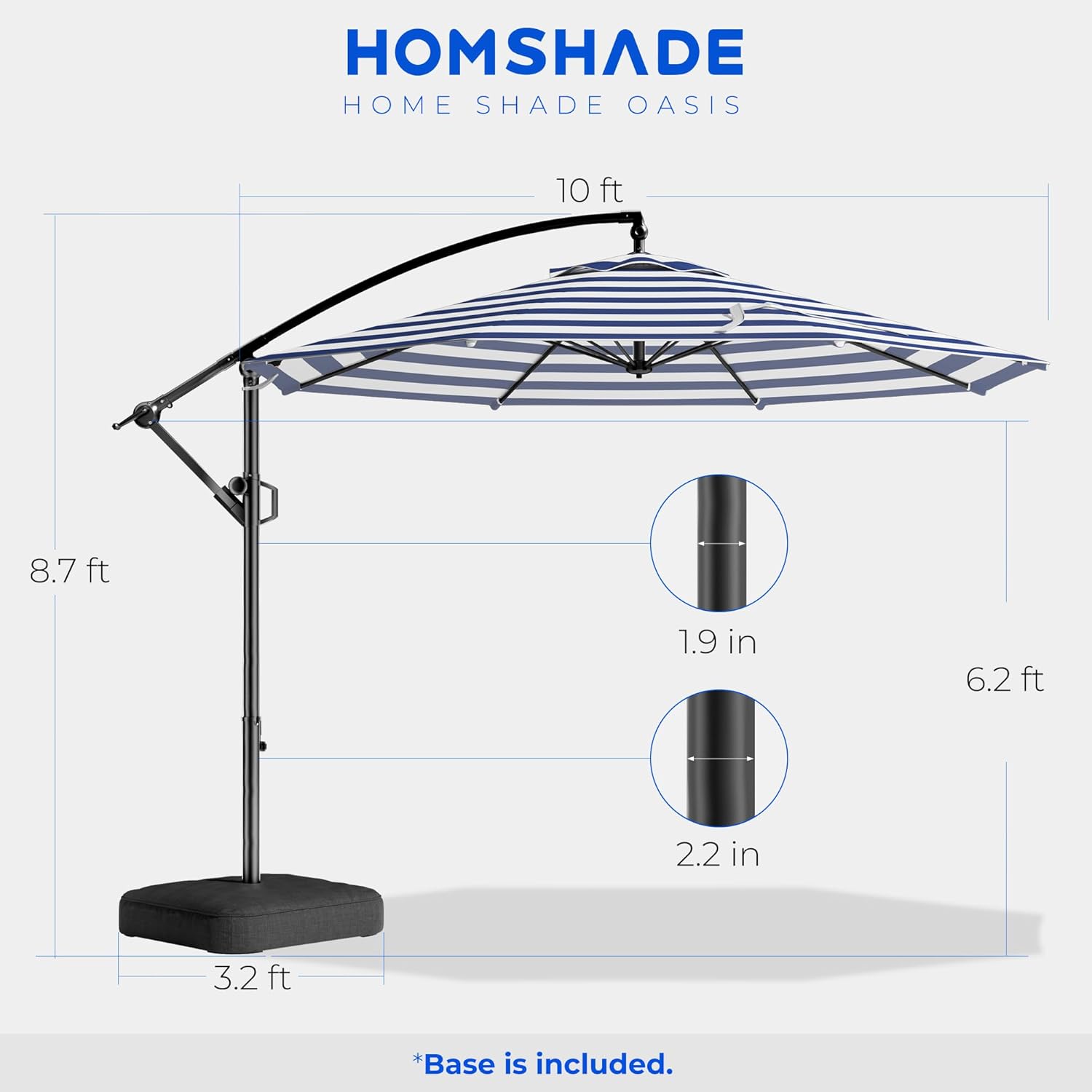 10 Feet Offset Cantilever Patio Umbrella with Base UPF50+ UV , Tilt & Crank System