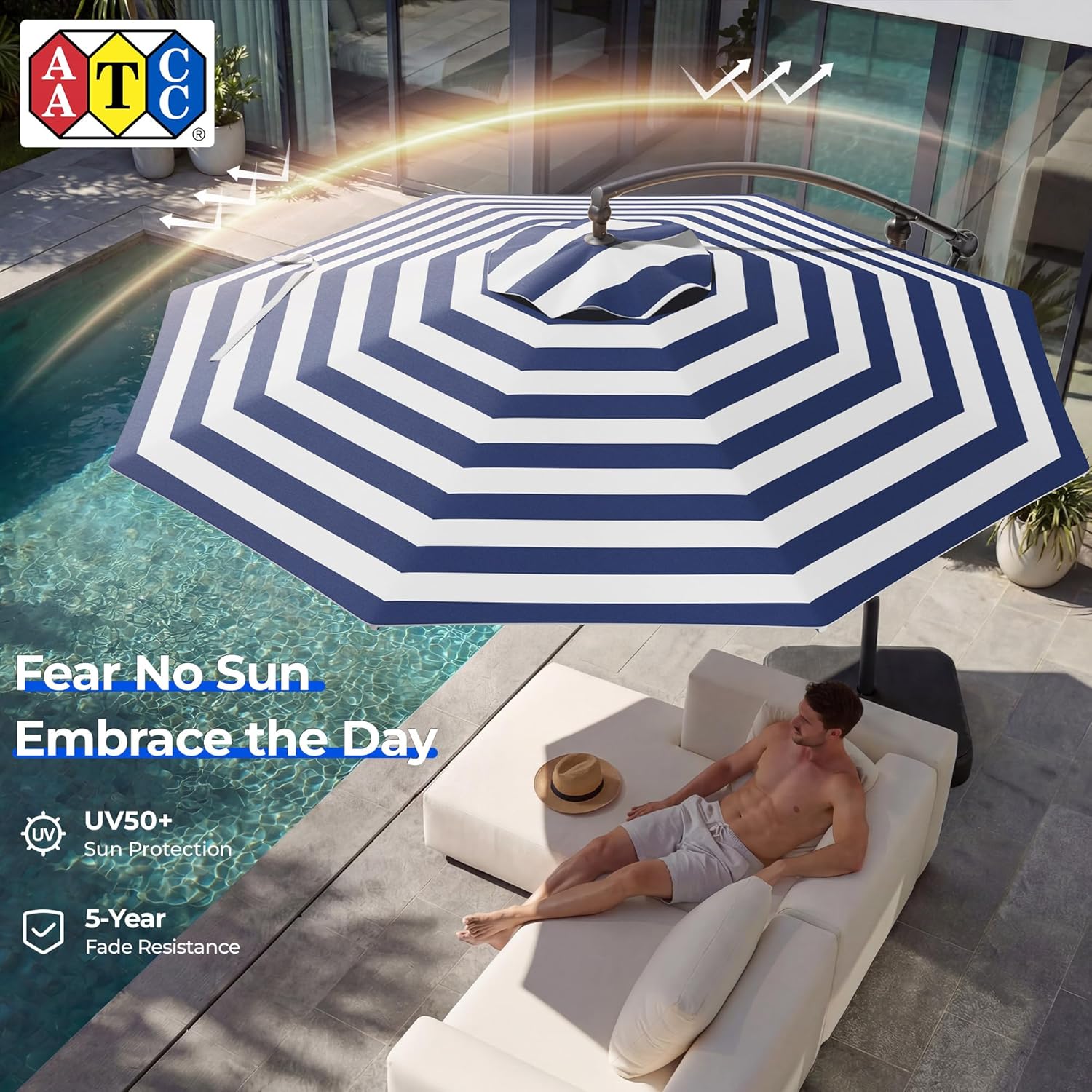 10 Feet Offset Cantilever Patio Umbrella with Base UPF50+ UV , Tilt & Crank System