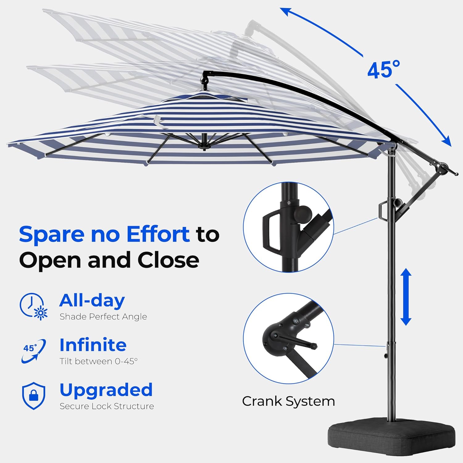 10 Feet Offset Cantilever Patio Umbrella with Base UPF50+ UV , Tilt & Crank System