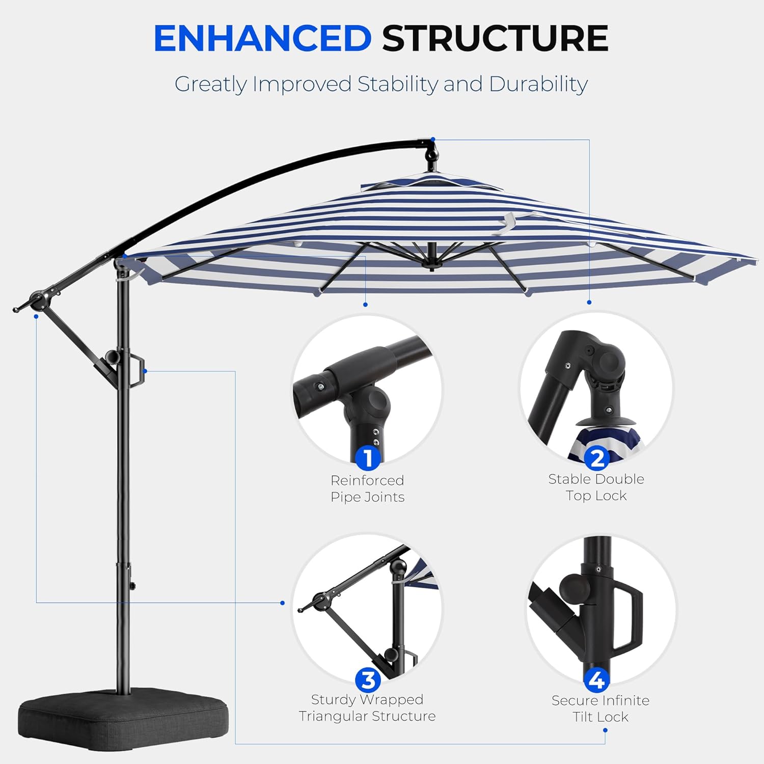 10 Feet Offset Cantilever Patio Umbrella with Base UPF50+ UV , Tilt & Crank System