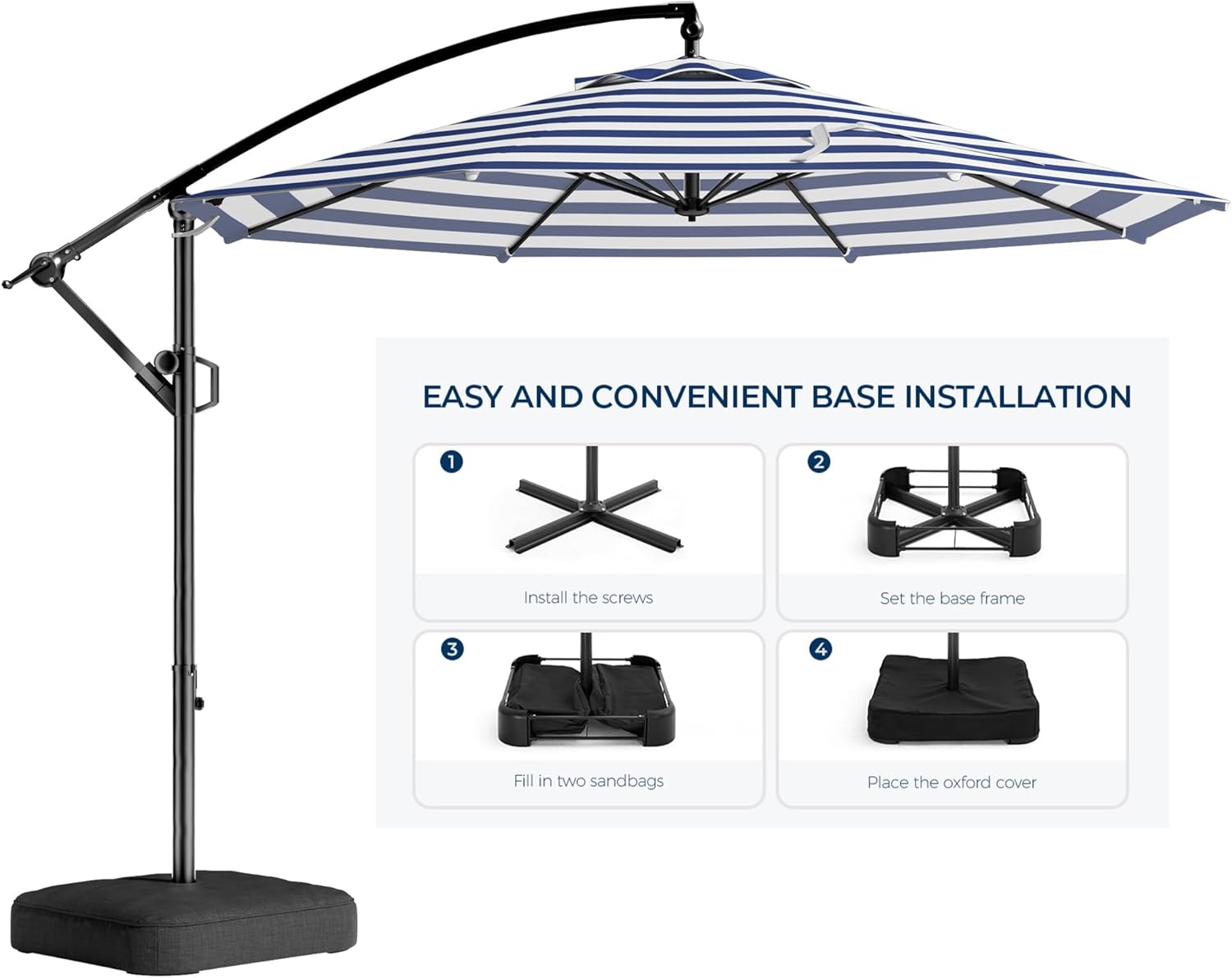 10 Feet Offset Cantilever Patio Umbrella with Base UPF50+ UV , Tilt & Crank System