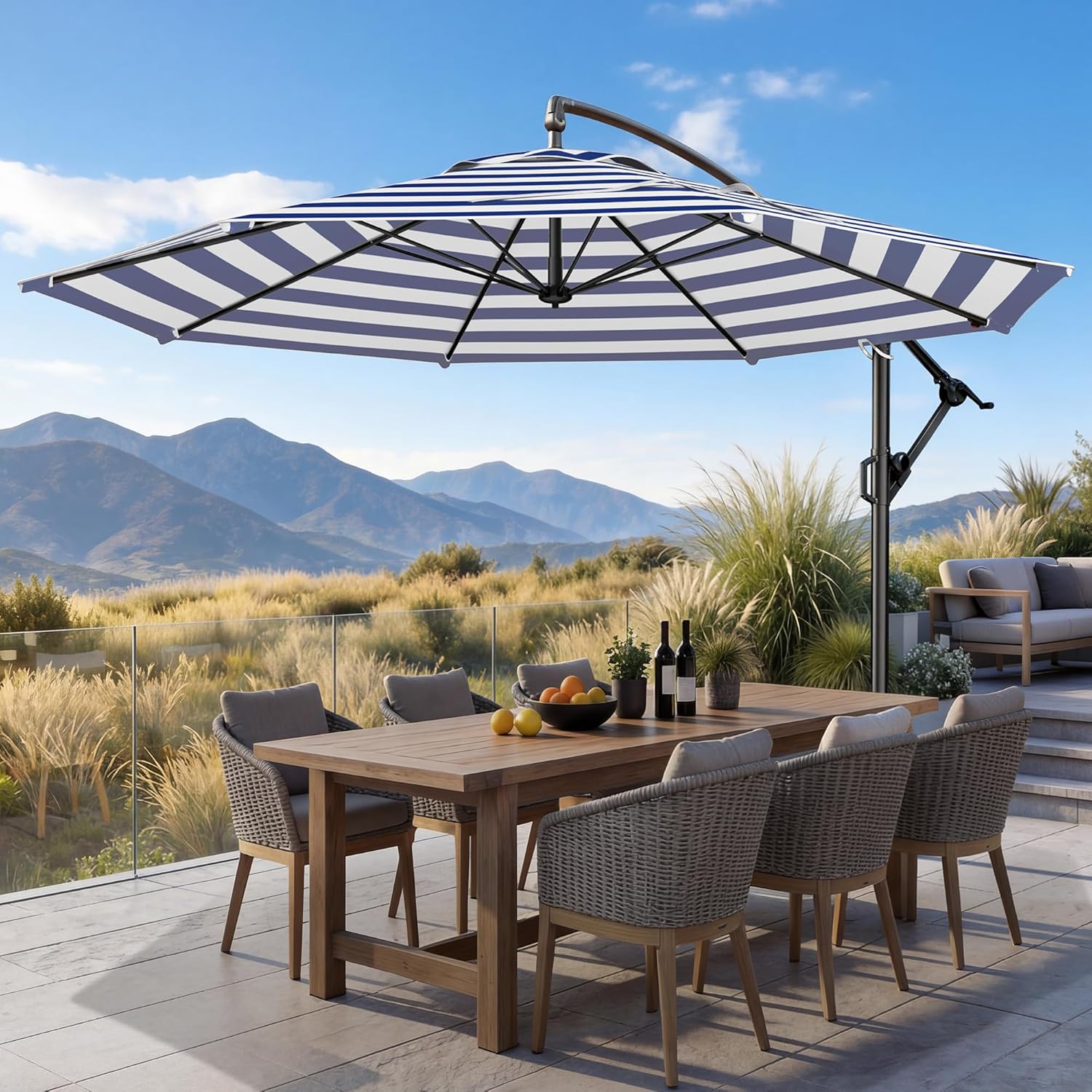 10 Feet Offset Cantilever Patio Umbrella with Base UPF50+ UV , Tilt & Crank System