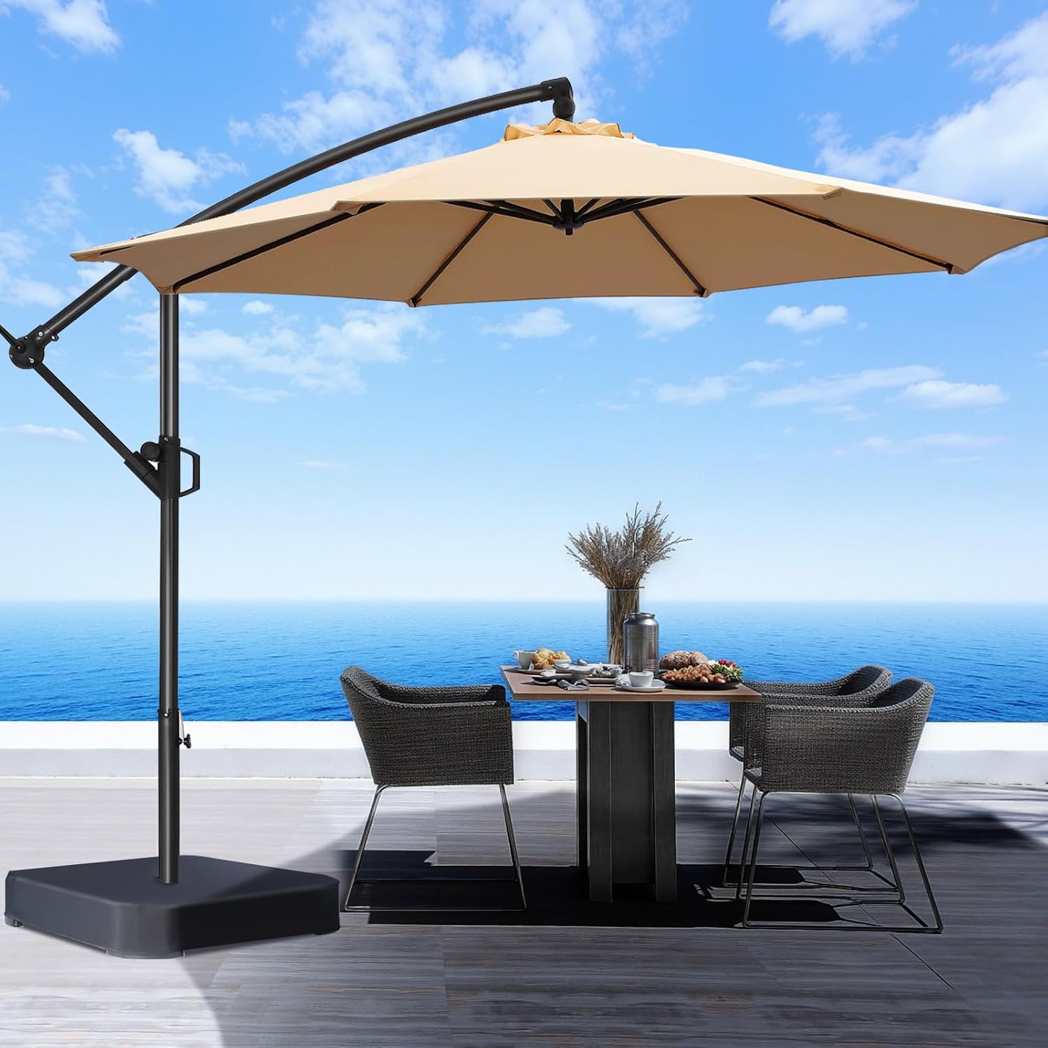 10 Feet Offset Cantilever Patio Umbrella with Base UPF50+ UV , Tilt & Crank System