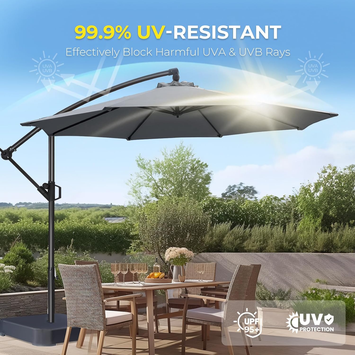 10 Feet Offset Cantilever Patio Umbrella with Base UPF50+ UV , Tilt & Crank System