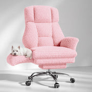 Rose Velvet Office & Vanity Chair with Footrest & Foldable Armrests 400LBS , 135° Reclining Executive Chair,Pink