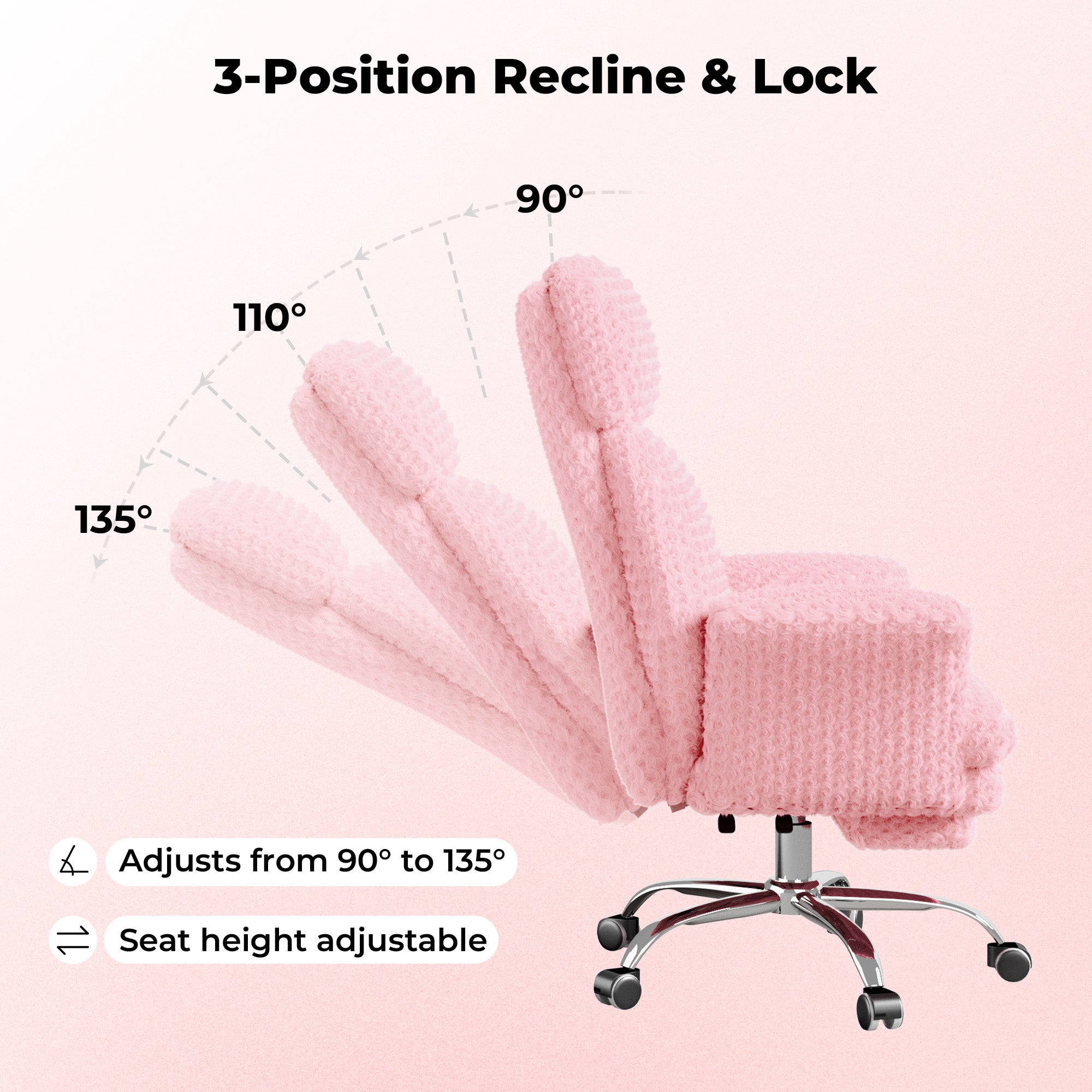 Rose Velvet Office & Vanity Chair with Footrest & Foldable Armrests 400LBS , 135° Reclining Executive Chair,Pink