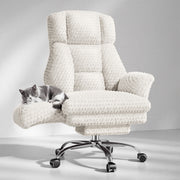 Rose Velvet Office & Vanity Chair with Footrest & Foldable Armrests 400LBS , 135° Reclining Executive Chair,White