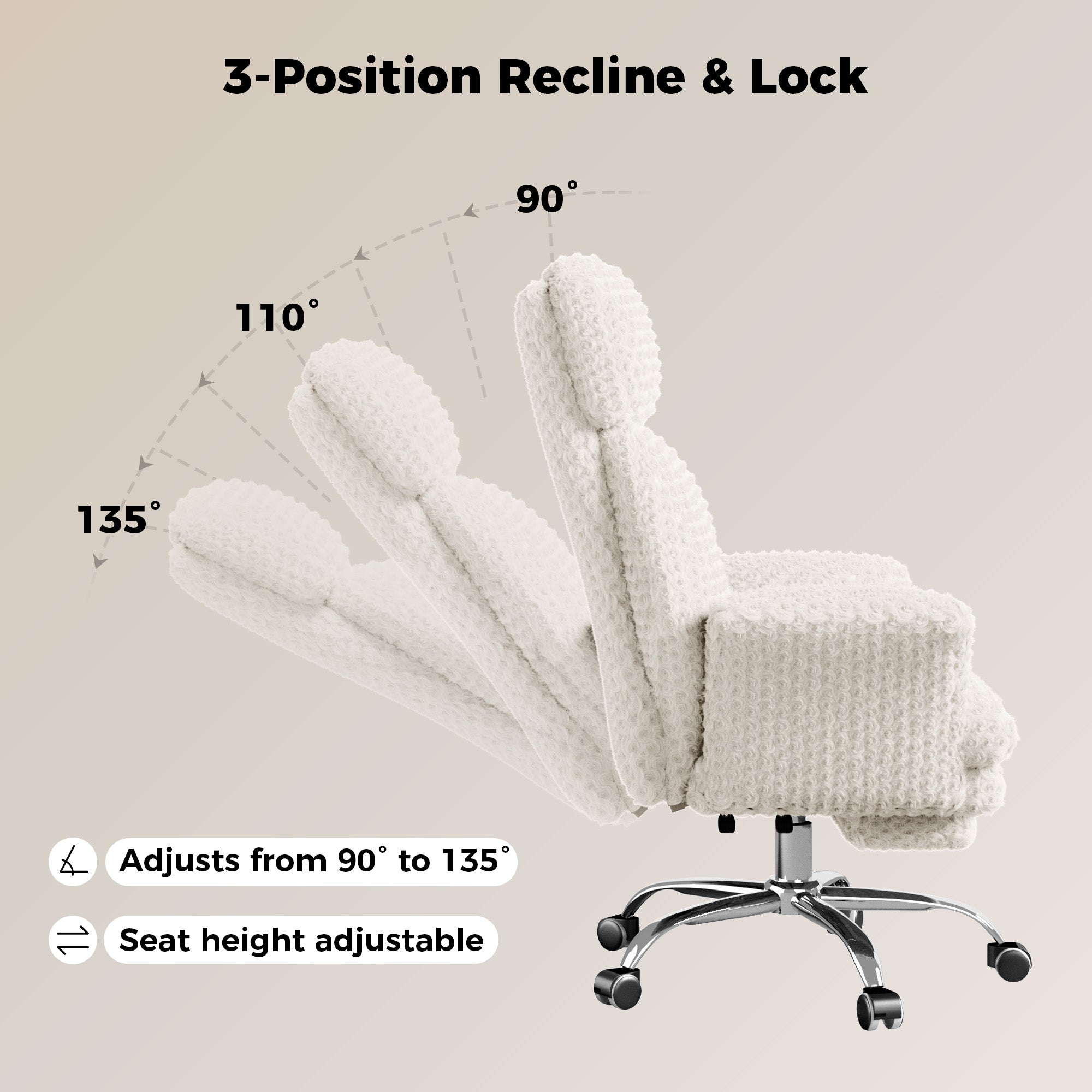 Rose Velvet Office & Vanity Chair with Footrest & Foldable Armrests 400LBS , 135° Reclining Executive Chair,White