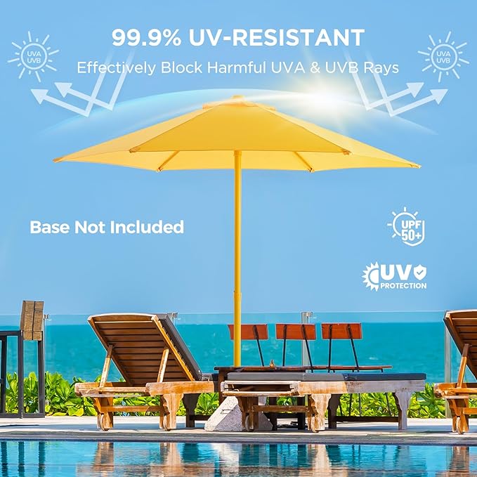 Market Table Umbrella with Crank & Push Button Tilt UPF50+ UV Protection, No Base