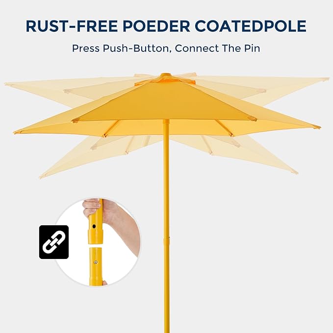 Market Table Umbrella with Crank & Push Button Tilt UPF50+ UV Protection, No Base