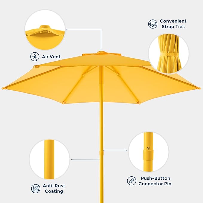 Market Table Umbrella with Crank & Push Button Tilt UPF50+ UV Protection, No Base