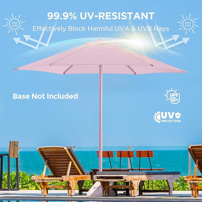 Market Table Umbrella with Crank & Push Button Tilt UPF50+ UV Protection, No Base