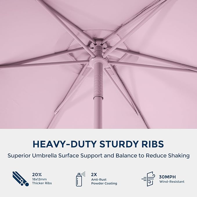 Market Table Umbrella with Crank & Push Button Tilt UPF50+ UV Protection, No Base
