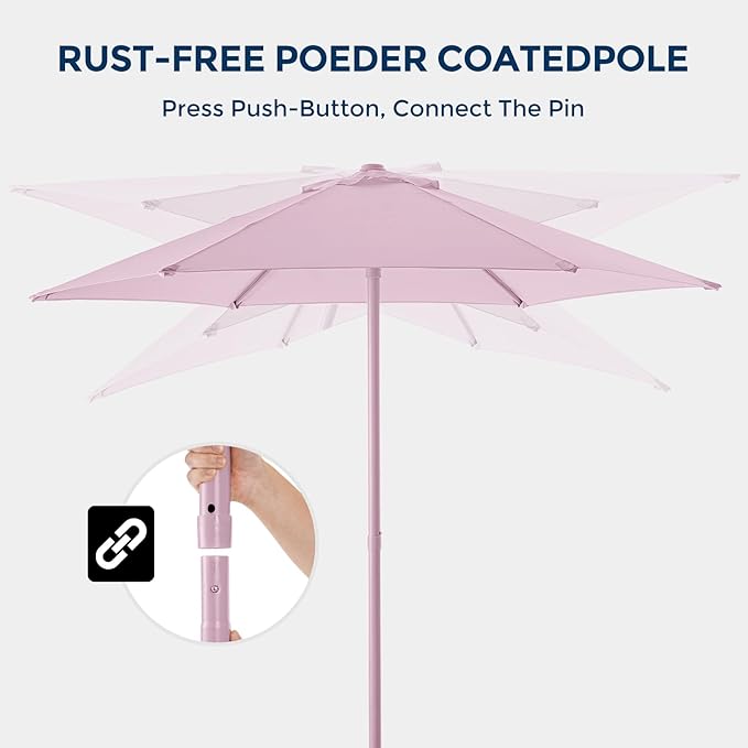 Market Table Umbrella with Crank & Push Button Tilt UPF50+ UV Protection, No Base