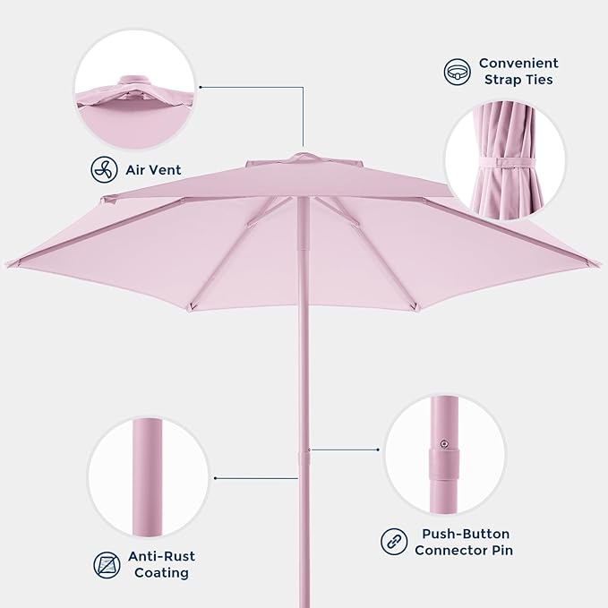 Market Table Umbrella with Crank & Push Button Tilt UPF50+ UV Protection, No Base