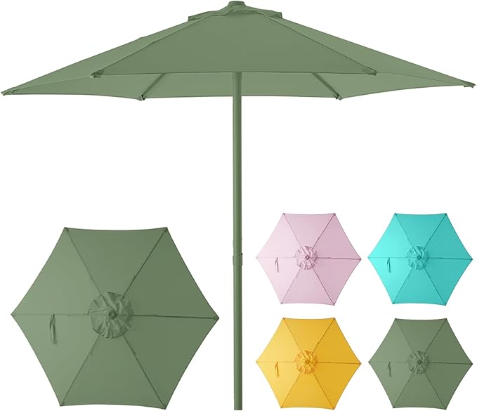 Market Table Umbrella with Crank & Push Button Tilt UPF50+ UV Protection, No Base