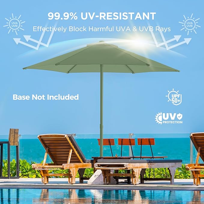 Market Table Umbrella with Crank & Push Button Tilt UPF50+ UV Protection, No Base