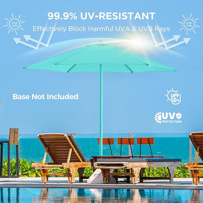 Market Table Umbrella with Crank & Push Button Tilt UPF50+ UV Protection, No Base
