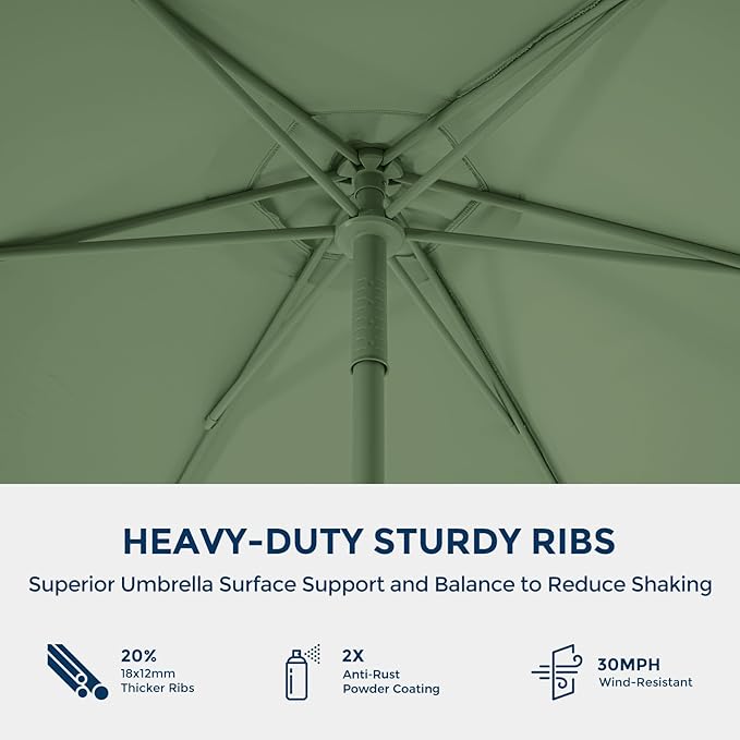 Market Table Umbrella with Crank & Push Button Tilt UPF50+ UV Protection, No Base