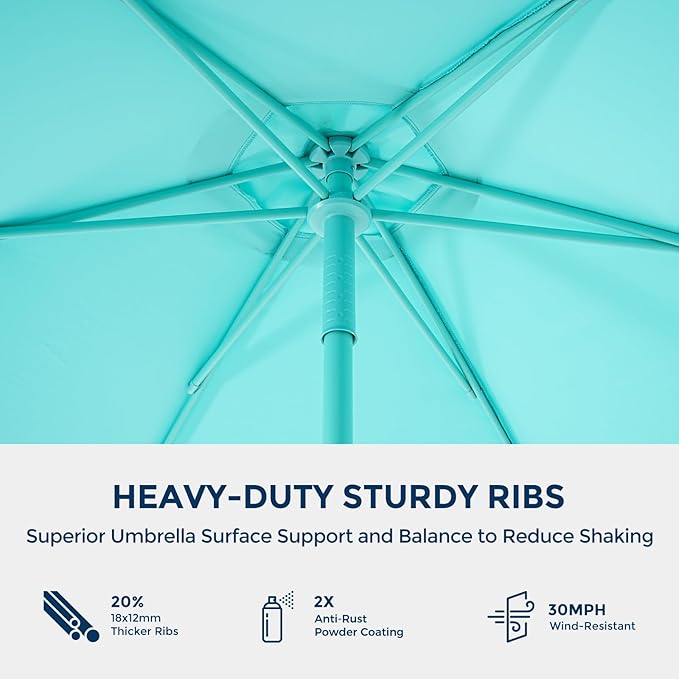 Market Table Umbrella with Crank & Push Button Tilt UPF50+ UV Protection, No Base