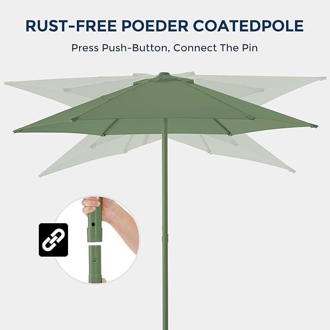 Market Table Umbrella with Crank & Push Button Tilt UPF50+ UV Protection, No Base