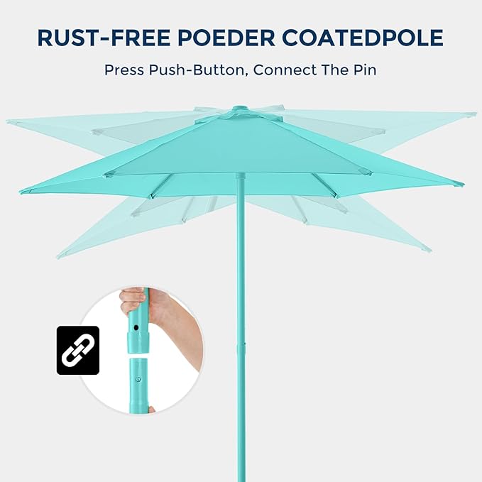 Market Table Umbrella with Crank & Push Button Tilt UPF50+ UV Protection, No Base