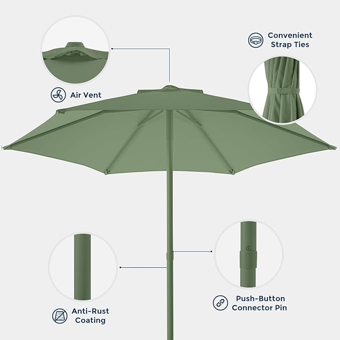 Market Table Umbrella with Crank & Push Button Tilt UPF50+ UV Protection, No Base