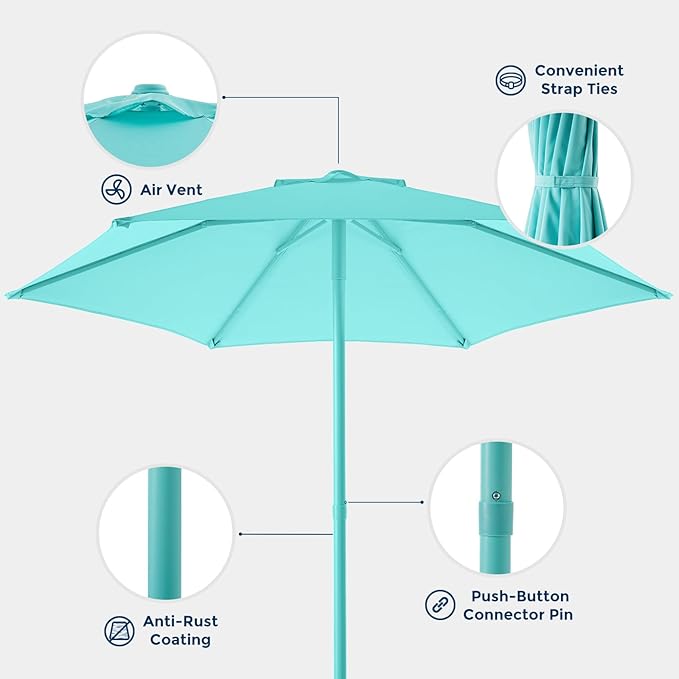 Market Table Umbrella with Crank & Push Button Tilt UPF50+ UV Protection, No Base