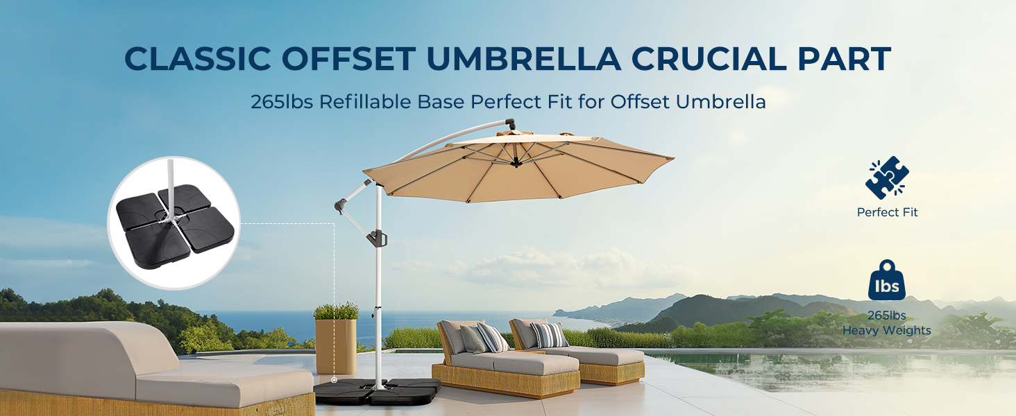H11 Cantilever Umbrella Base, 4-Piece 221lbs Heavy Duty Offset Patio Umbrella Stand