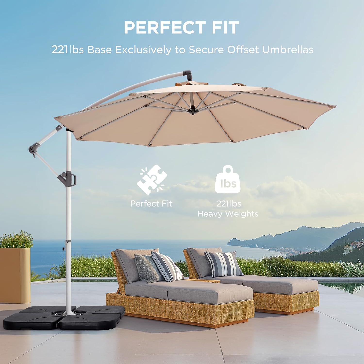 H11 Cantilever Umbrella Base, 4-Piece 221lbs Heavy Duty Offset Patio Umbrella Stand