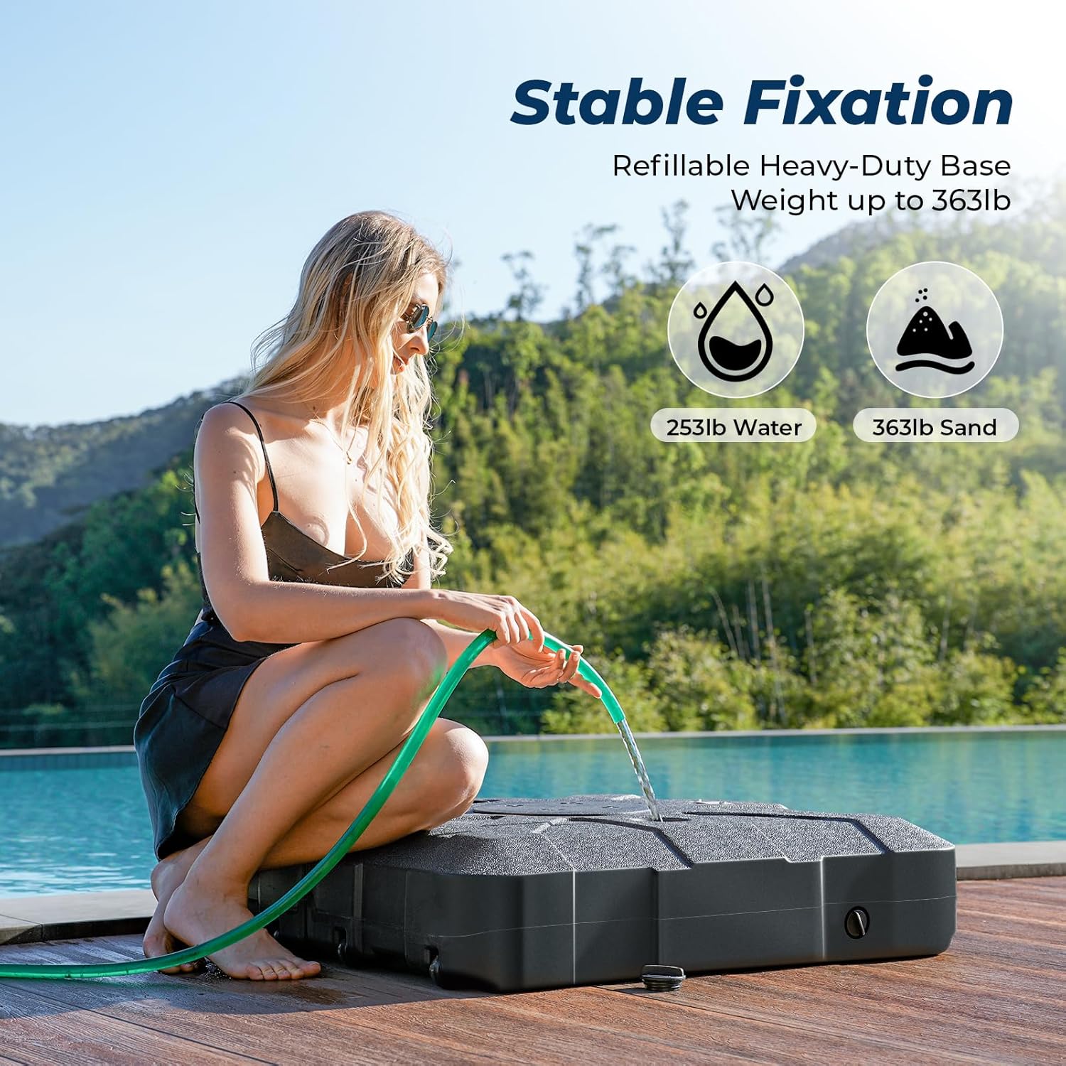H110 Cantilever Umbrella Base, 363lbs Rolling Heavy Duty Offset Patio Umbrella Stand