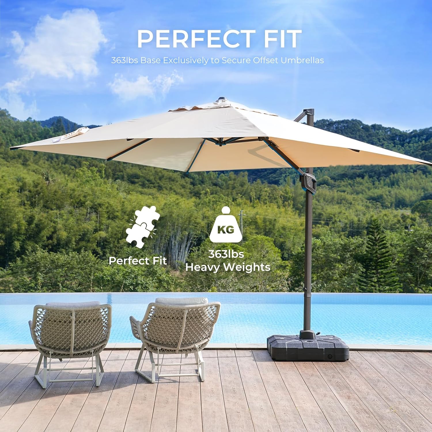 H110 Cantilever Umbrella Base, 363lbs Rolling Heavy Duty Offset Patio Umbrella Stand
