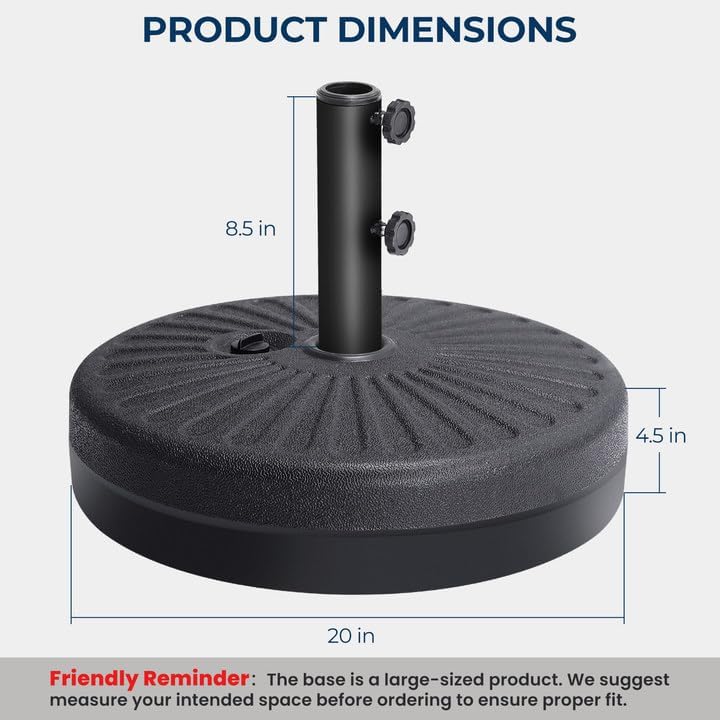 H12 Patio Umbrella Base, 80lbs Heavy Duty Fillable Market Umbrella Stand