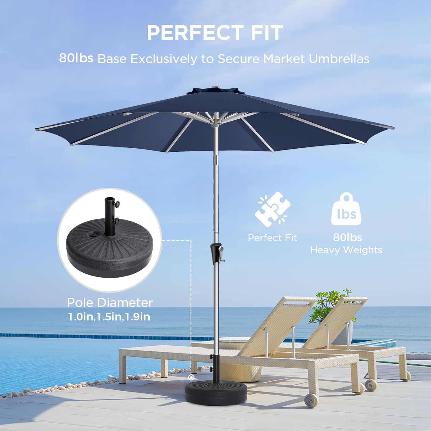 H12 Patio Umbrella Base, 80lbs Heavy Duty Fillable Market Umbrella Stand