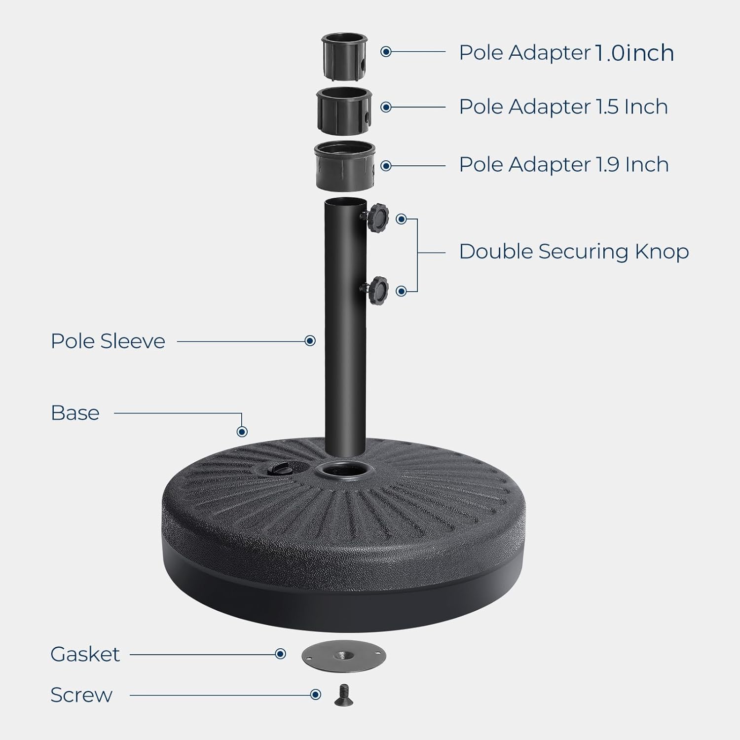 H12 Patio Umbrella Base, 80lbs Heavy Duty Fillable Market Umbrella Stand