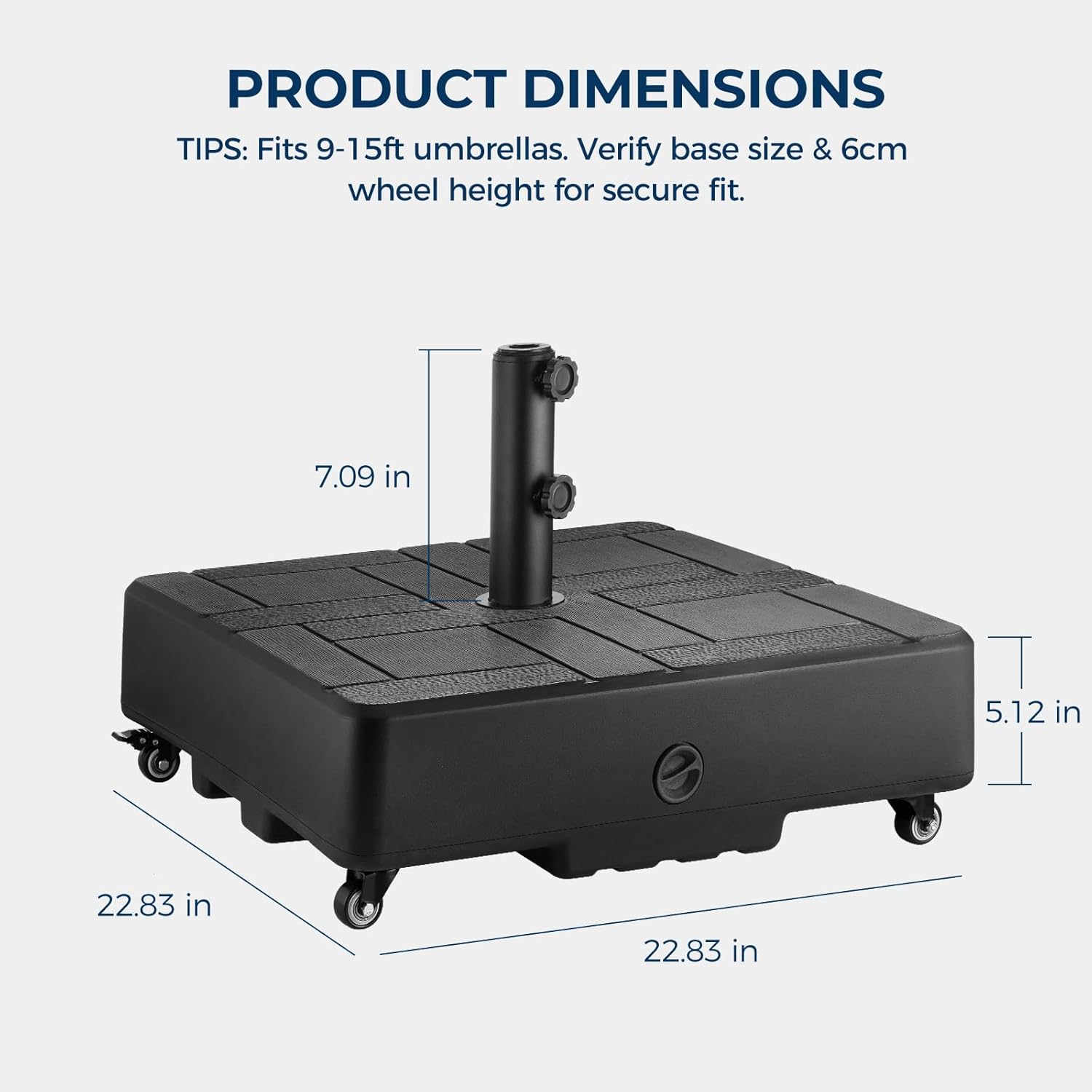 H13 Patio Umbrella Base with Wheels, 135lbs Heavy Duty Rolling Outdoor Umbrella Stand