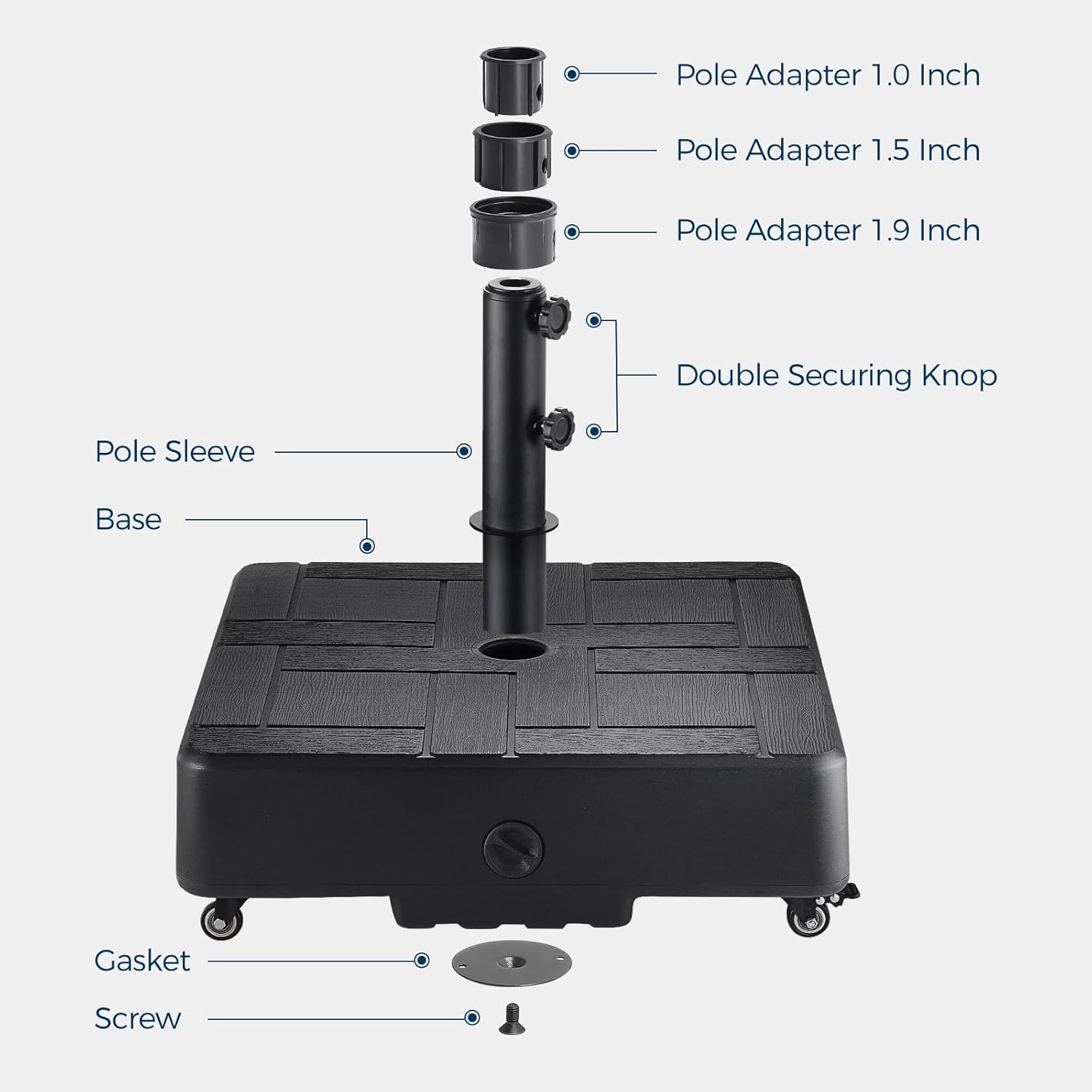 H13 Patio Umbrella Base with Wheels, 135lbs Heavy Duty Rolling Outdoor Umbrella Stand
