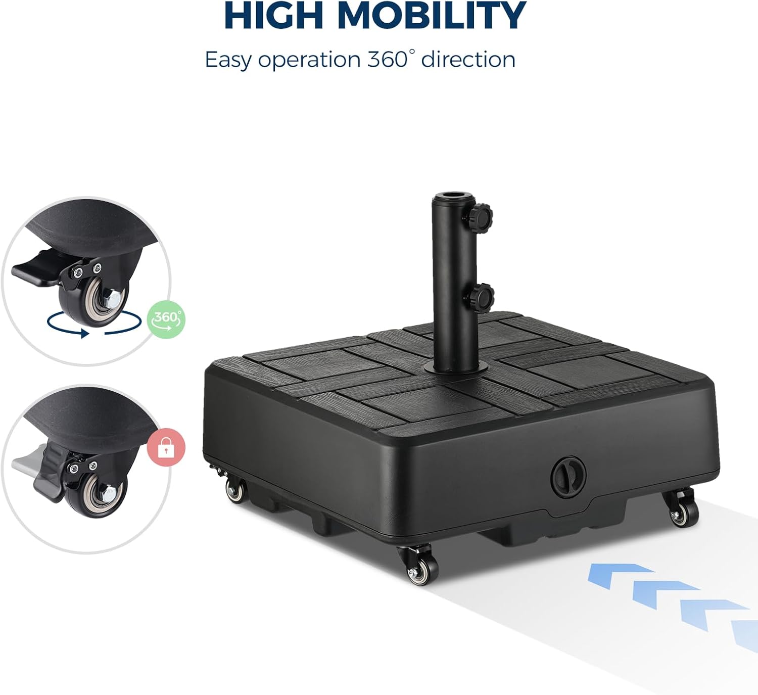 H13 Patio Umbrella Base with Wheels, 135lbs Heavy Duty Rolling Outdoor Umbrella Stand