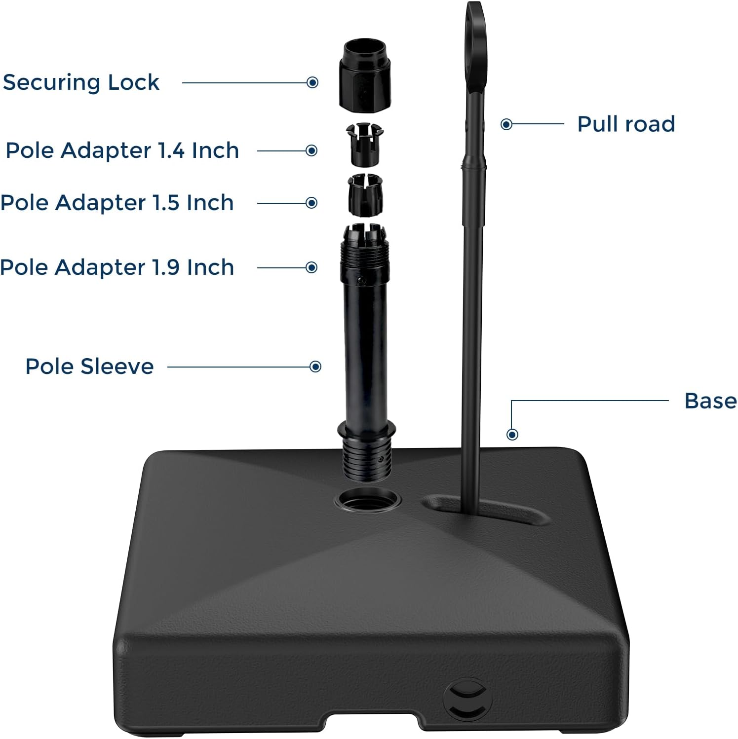 H15 Umbrella Base with Wheels, Retractable-Handle 194lbs Heavy Duty Patio Stand