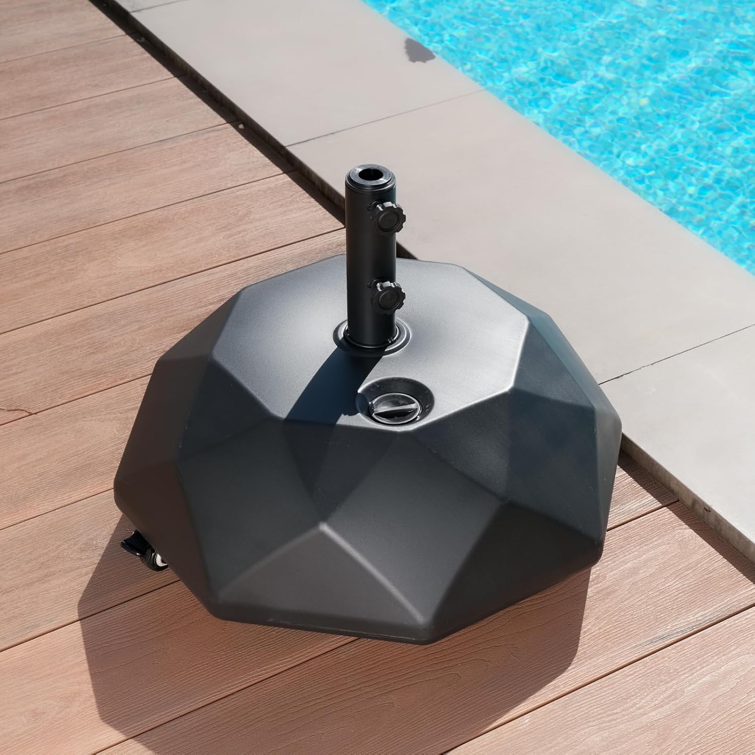 H16 Umbrella Base with Wheels, Unique 5-Wheel 127lbs Heavy Duty Patio Stand