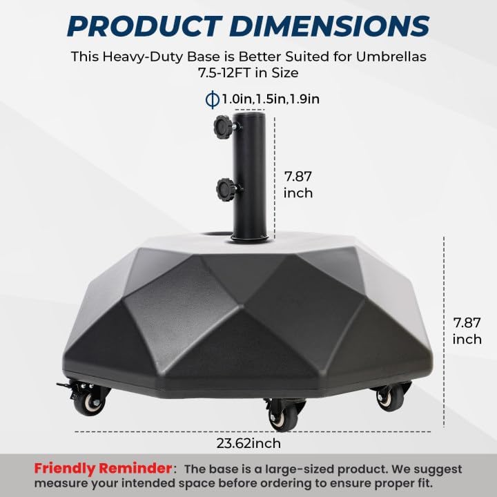 H16 Umbrella Base with Wheels, Unique 5-Wheel 127lbs Heavy Duty Patio Stand