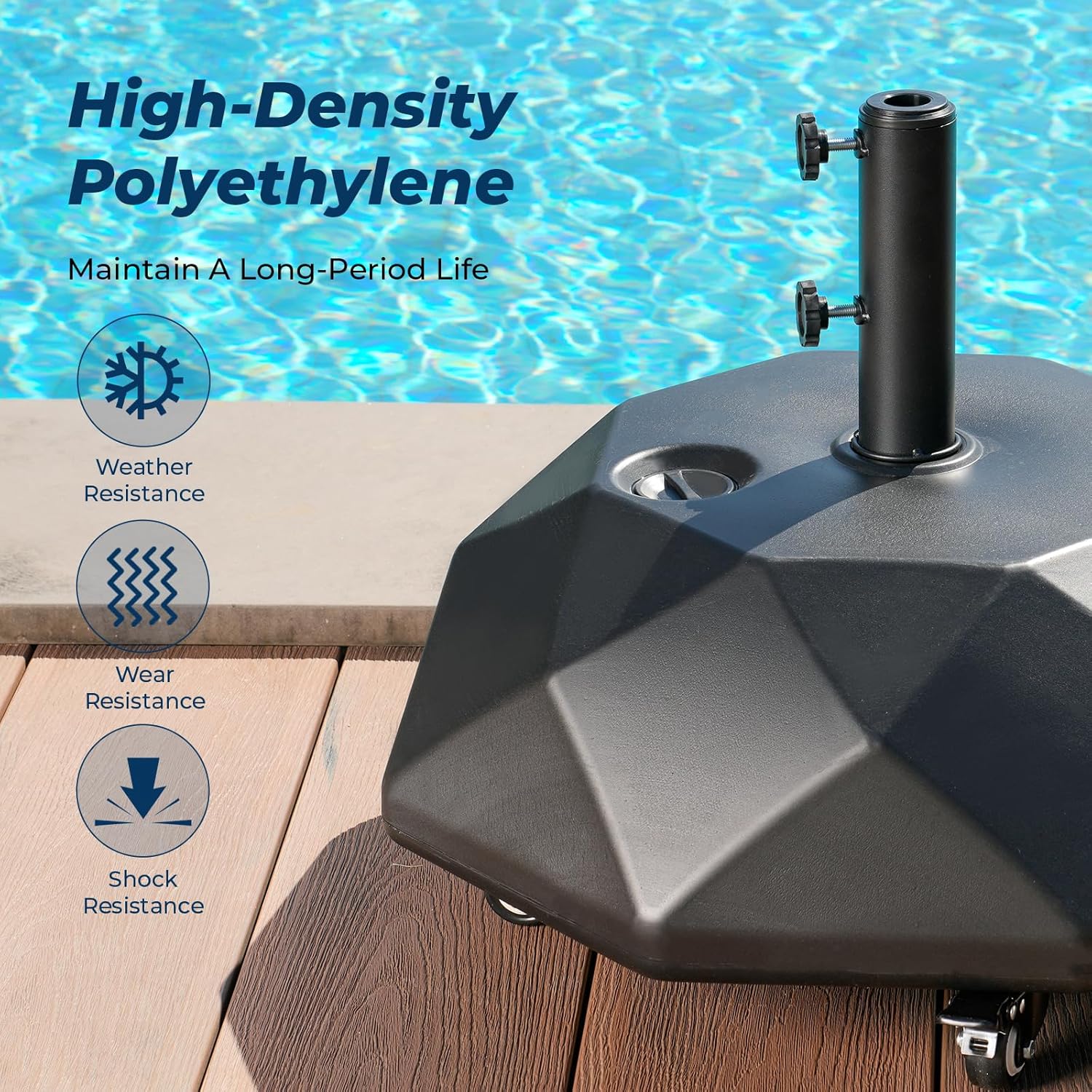 H16 Umbrella Base with Wheels, Unique 5-Wheel 127lbs Heavy Duty Patio Stand