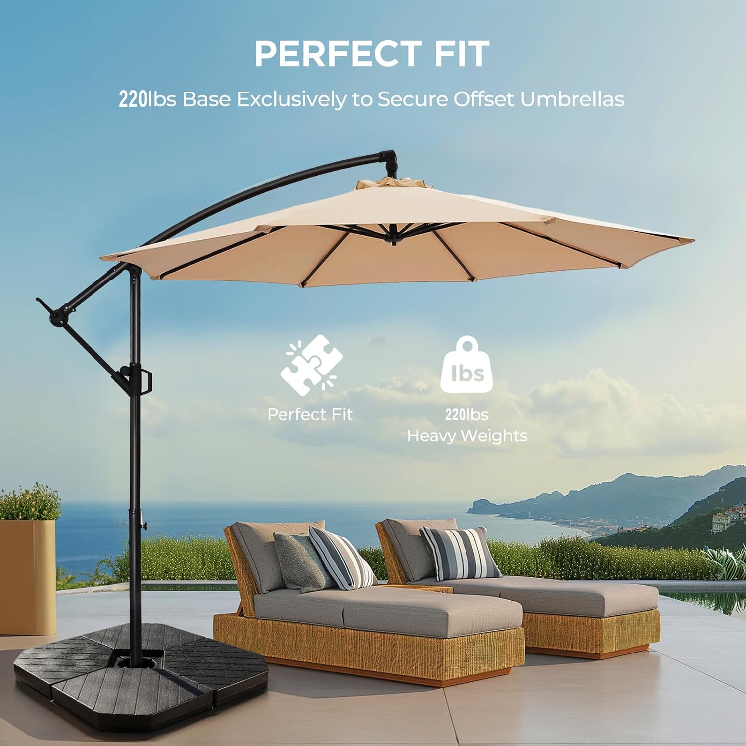 H18 Heavy Duty Cantilever Umbrella Base, 220lbs Refillable Offset Patio Stand