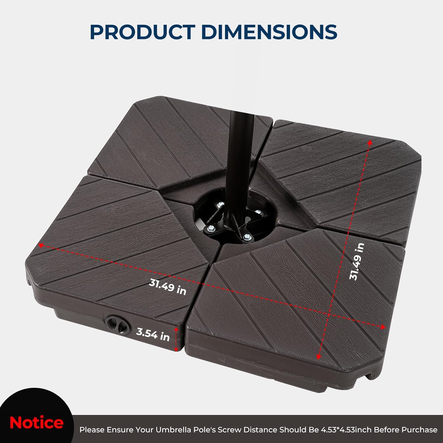 H18 Heavy Duty Cantilever Umbrella Base, 220lbs Refillable Offset Patio Stand