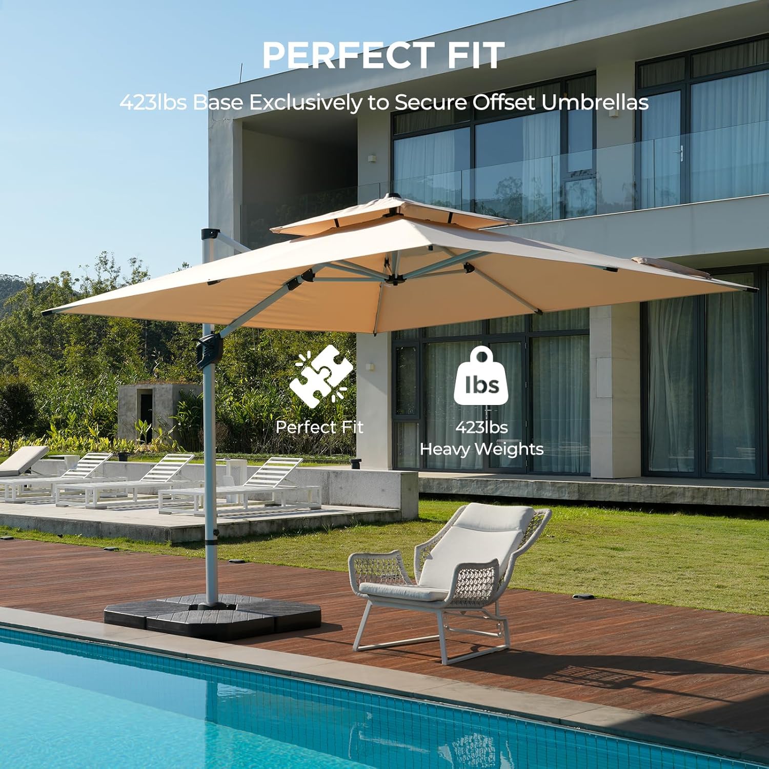 H19 Heavy Duty Cantilever Umbrella Base, 423lbs Refillable Offset Patio Stand