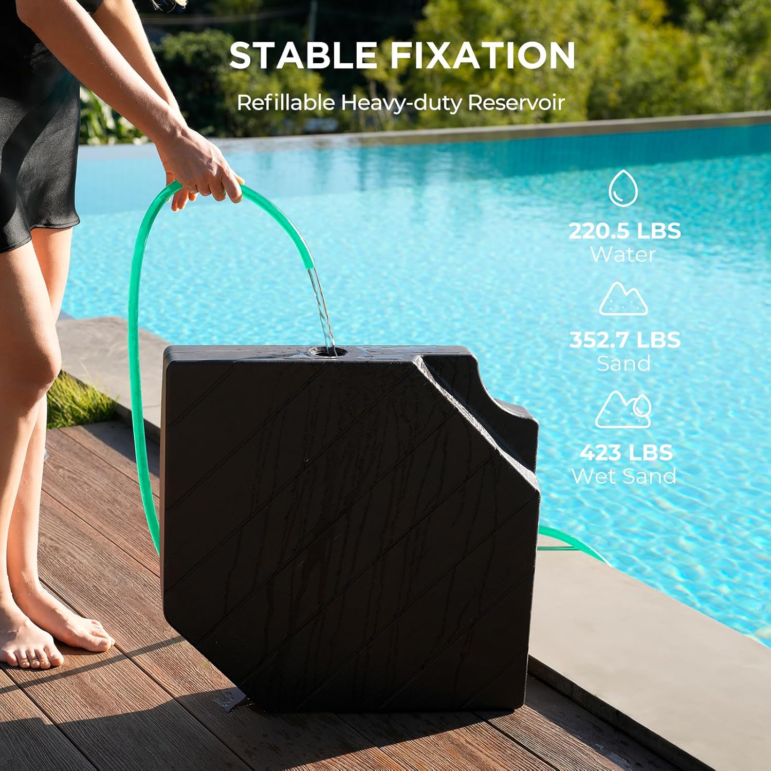H19 Heavy Duty Cantilever Umbrella Base, 423lbs Refillable Offset Patio Stand