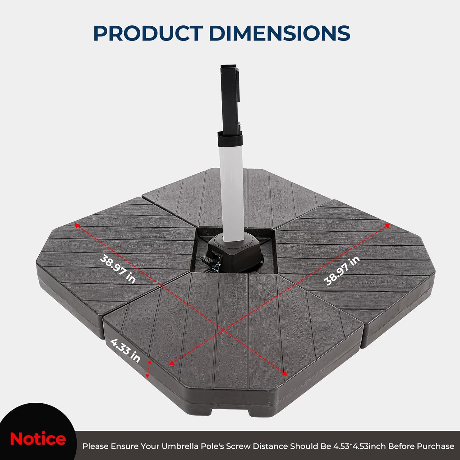 H19 Heavy Duty Cantilever Umbrella Base, 423lbs Refillable Offset Patio Stand